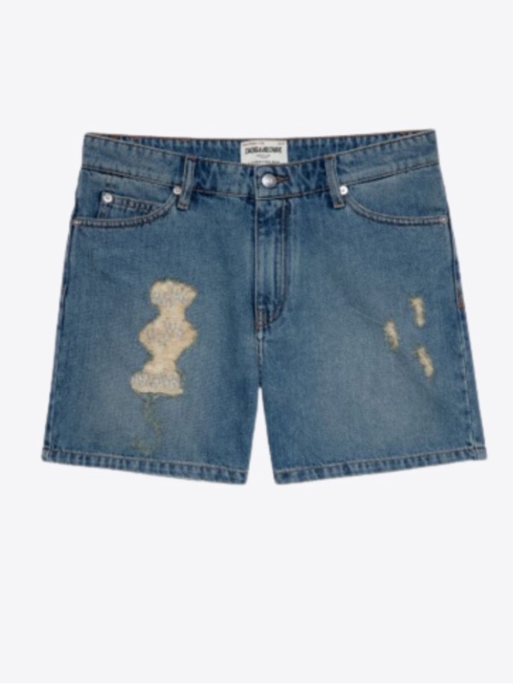 DESIGNED BY ZADIG & VOLTAIRE!! NET  Blue Denim Distressed Shorts WITH Pockets